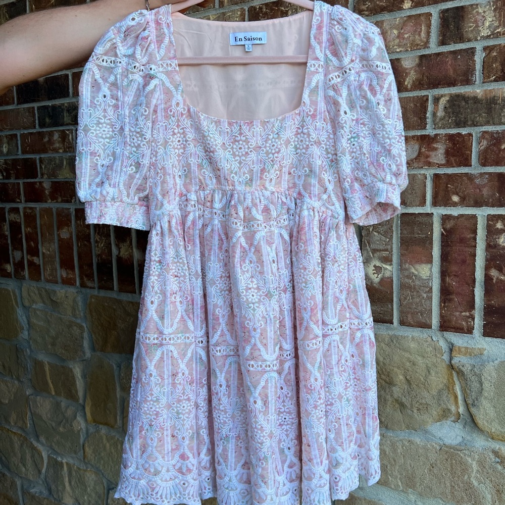 En Saison Pink Embroidered Mini Dress